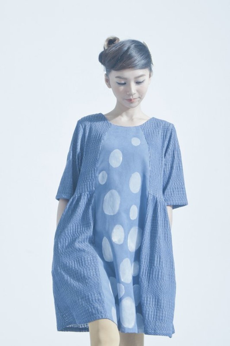 ｛Little Treasure｝灰蓝手绘圆点One-piece - 洋装/连衣裙 - 其他材质 蓝色