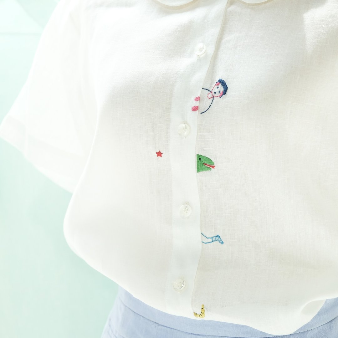 Hide And Seek White Shirt - 女装衬衫 - 绣线 白色