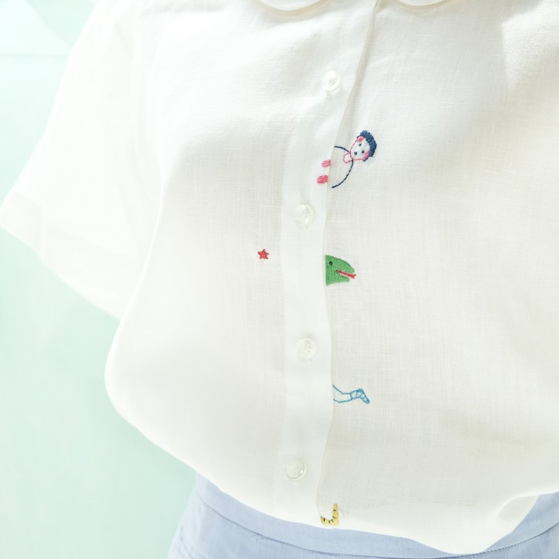 Hide And Seek White Shirt - 女装衬衫 - 绣线 白色