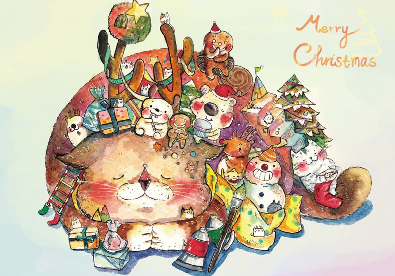 Q比猫圣诞节明信片 - 卡片/明信片 - 纸 咖啡色