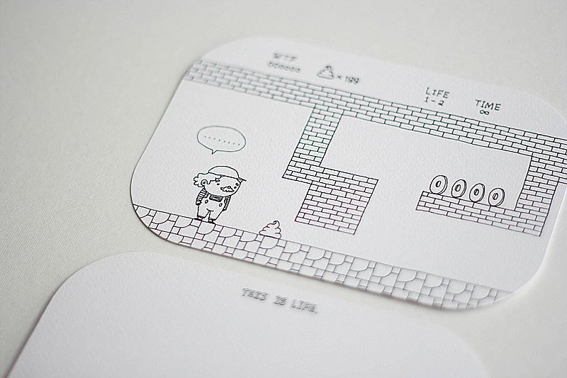 【黑白系∙大圆角明信片】THIS IS LIFE 第二关 / 灵感来自超级马力欧 - 卡片/明信片 - 纸 黑色