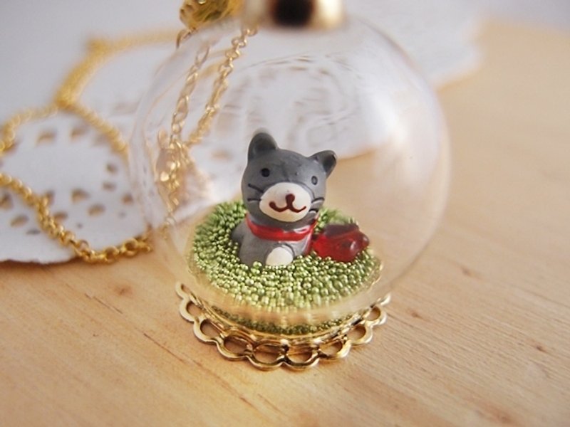 坐在草地上仰望星空的小黑猫 x 水钻 x 星星 x 保色防过敏项链 - 长链 - 其他材质 多色