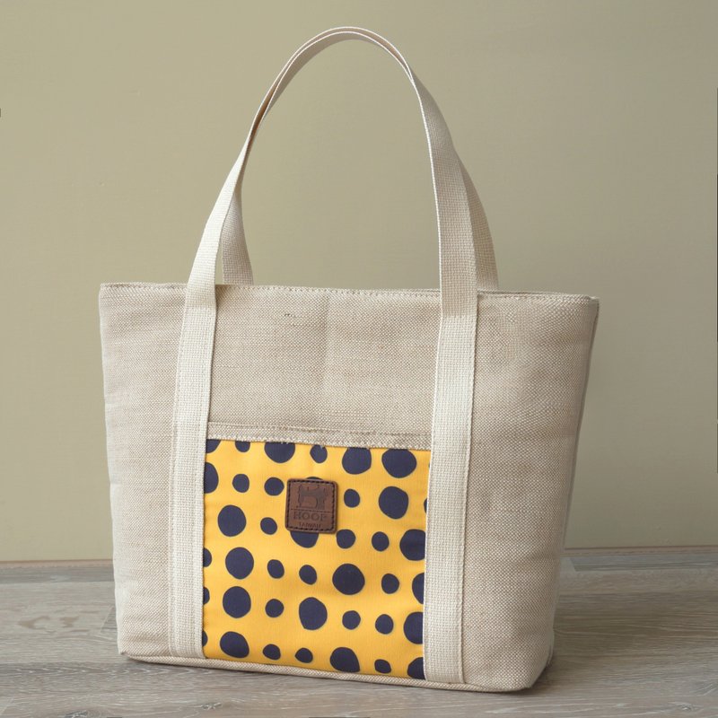 ‘手感亚麻系列’拼接托特包-摩登原始人 - 侧背包/斜挎包 - 其他材质 黄色