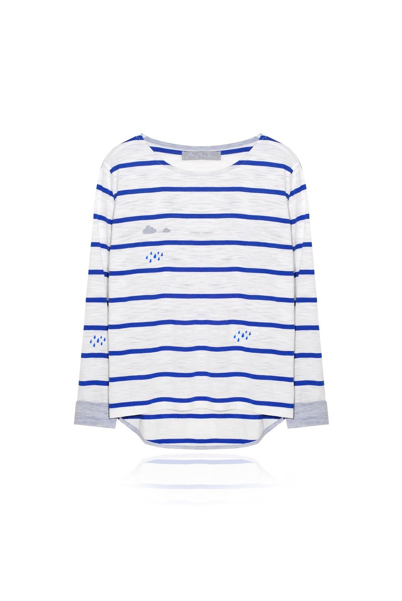 【限量三件】什么伞挡得了挫折雨／前短后长条纹上衣 - 女装 T 恤 - 棉．麻 白色