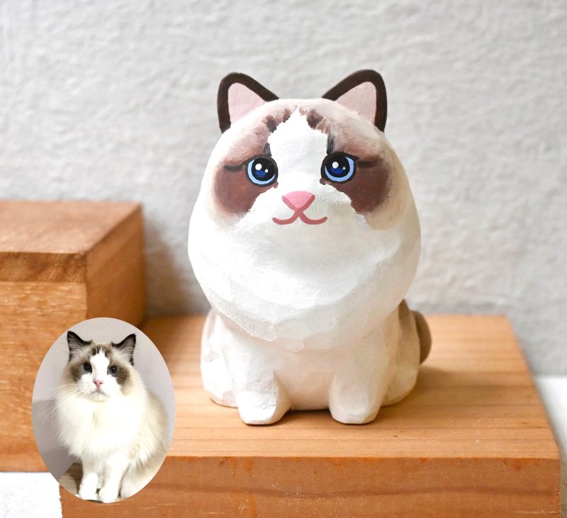 定制化 猫咪公仔摆饰 来图订制 猫猫专区 手工雕刻小木雕 公仔 猫 - 摆饰 - 木头 多色