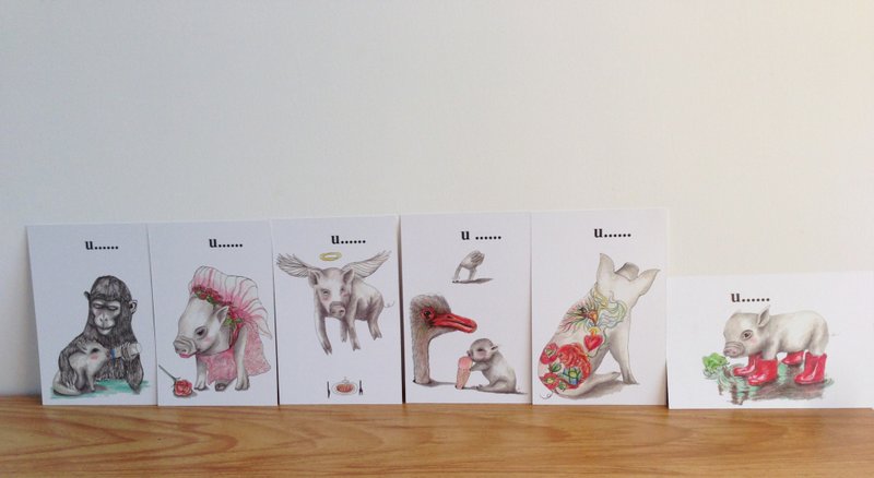 ..U  小猪POST CARD一套六张 - 卡片/明信片 - 纸 白色