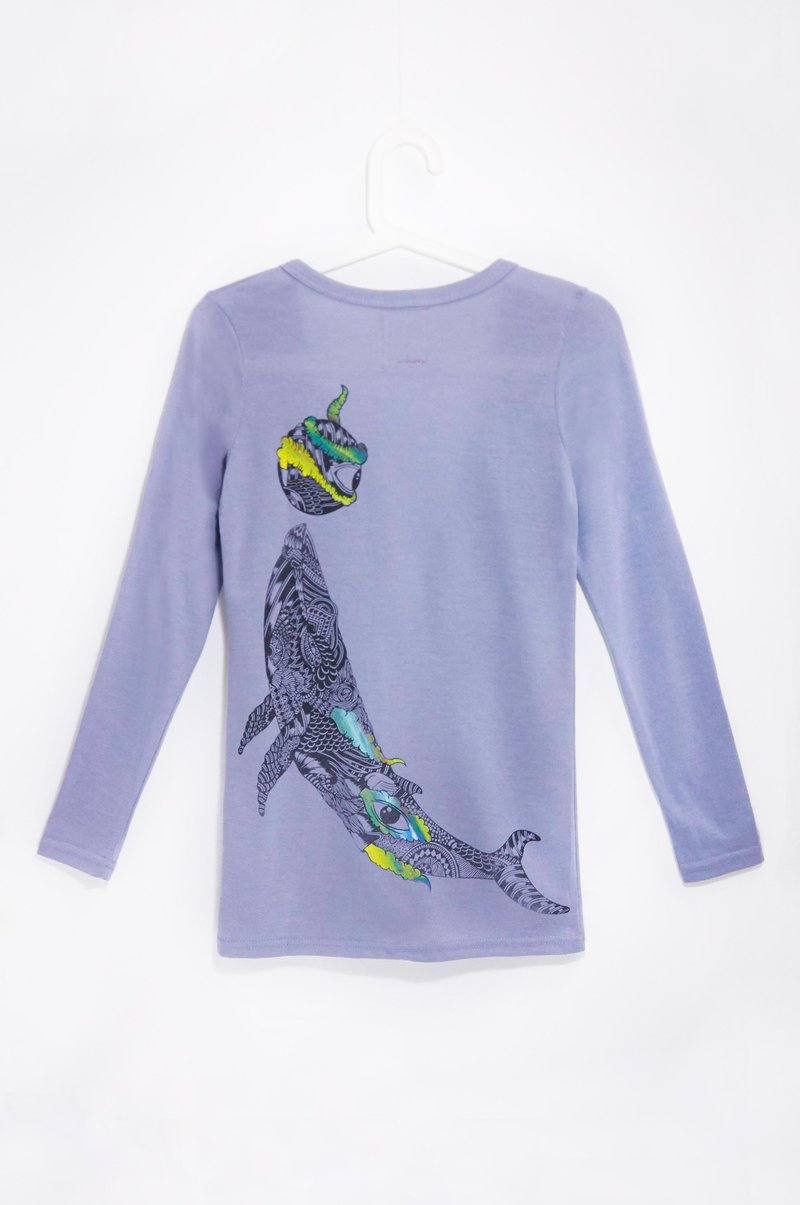 手感长版纯棉外套 / 简约长外套 -  潜出水面的鲸鱼(蓝紫) - 女装休闲/机能外套 - 棉．麻 蓝色