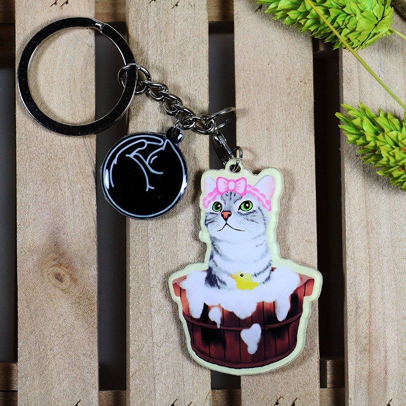 VITA VITA ◆ 猫 // 钥匙圈系列 // 猫咪泡泡浴 - 钥匙链/钥匙包 - 塑料 粉红色