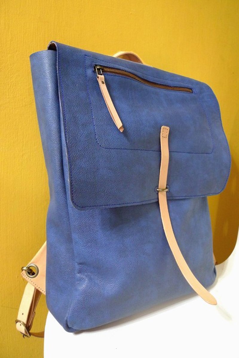 仅此一件-约克双色后背包-单宁蓝牛革+原色植鞣革(订制款) - 后背包/双肩包 - 真皮 