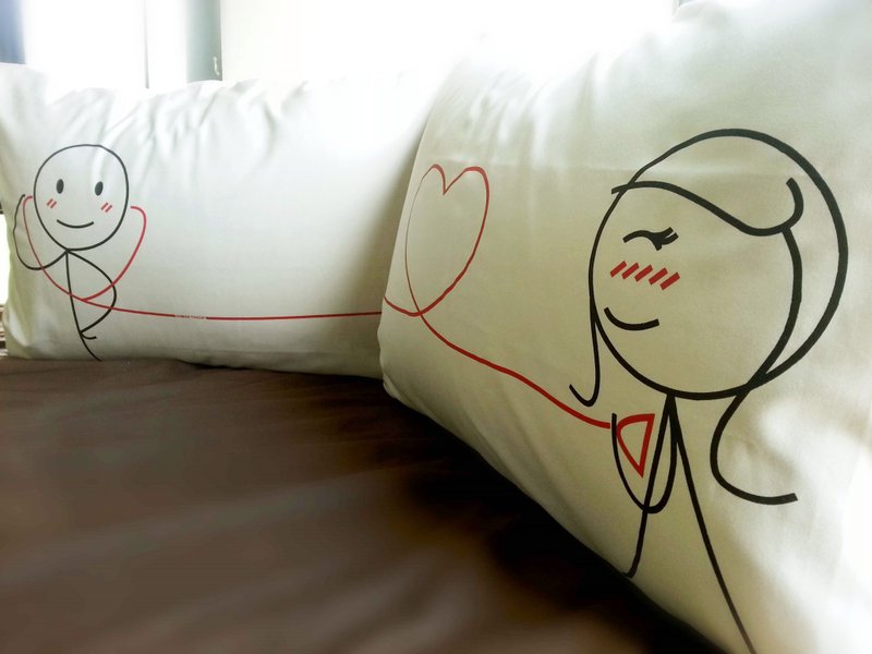 "Check Your Love" Boy Meets Girl khakhi couple pillowcases by Human Touch - 枕头/抱枕 - 其他材质 卡其色