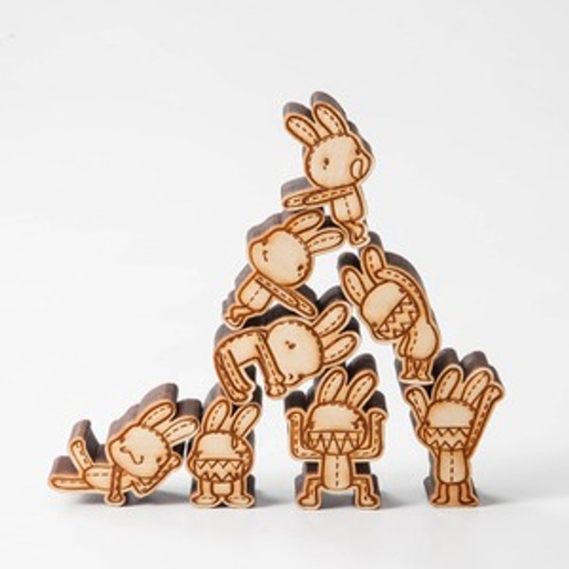 《Foufou》木制叠叠乐组 -Bunny Club A (罐装,4入) - 冰箱贴/磁贴 - 木头 多色