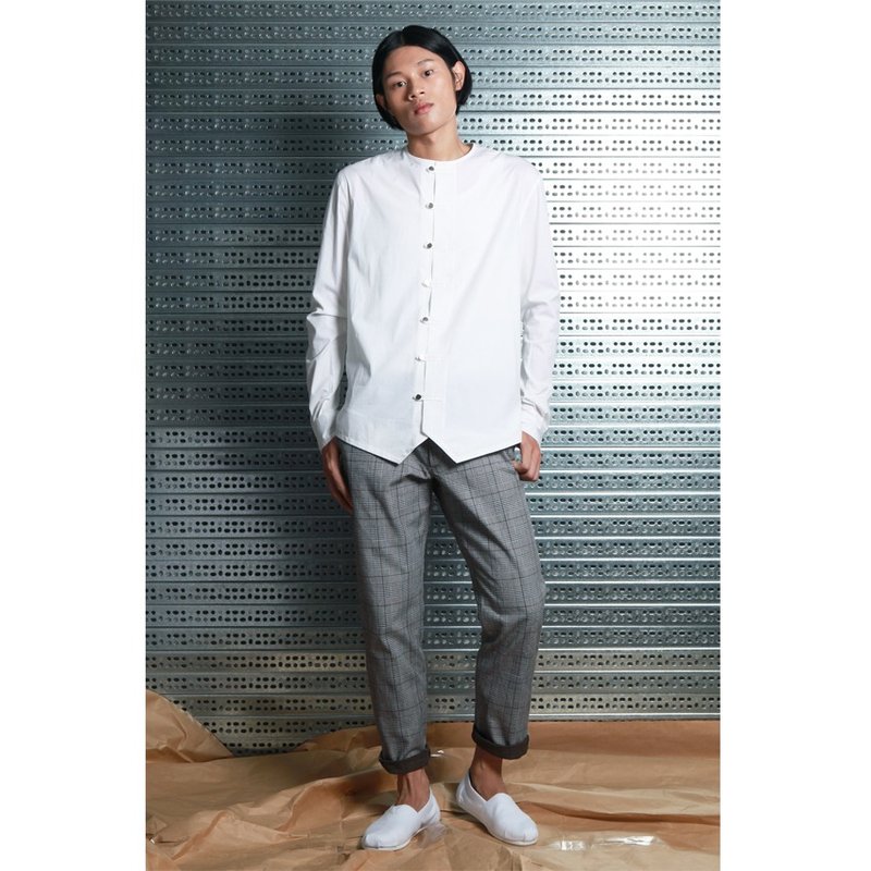 吕- 简约中式衬衫  ( 白 ) - 男装衬衫 - 棉．麻 白色