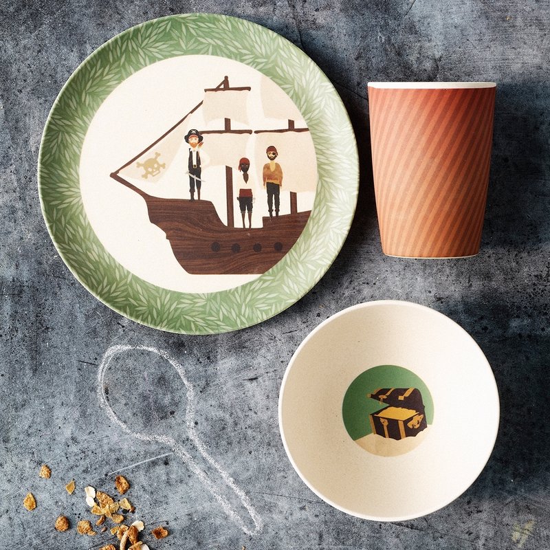 海盗船长 Yum Yum 环保无毒竹制儿童餐具-三件组 <love mae> - 浅碟/小碟子 - 竹 多色