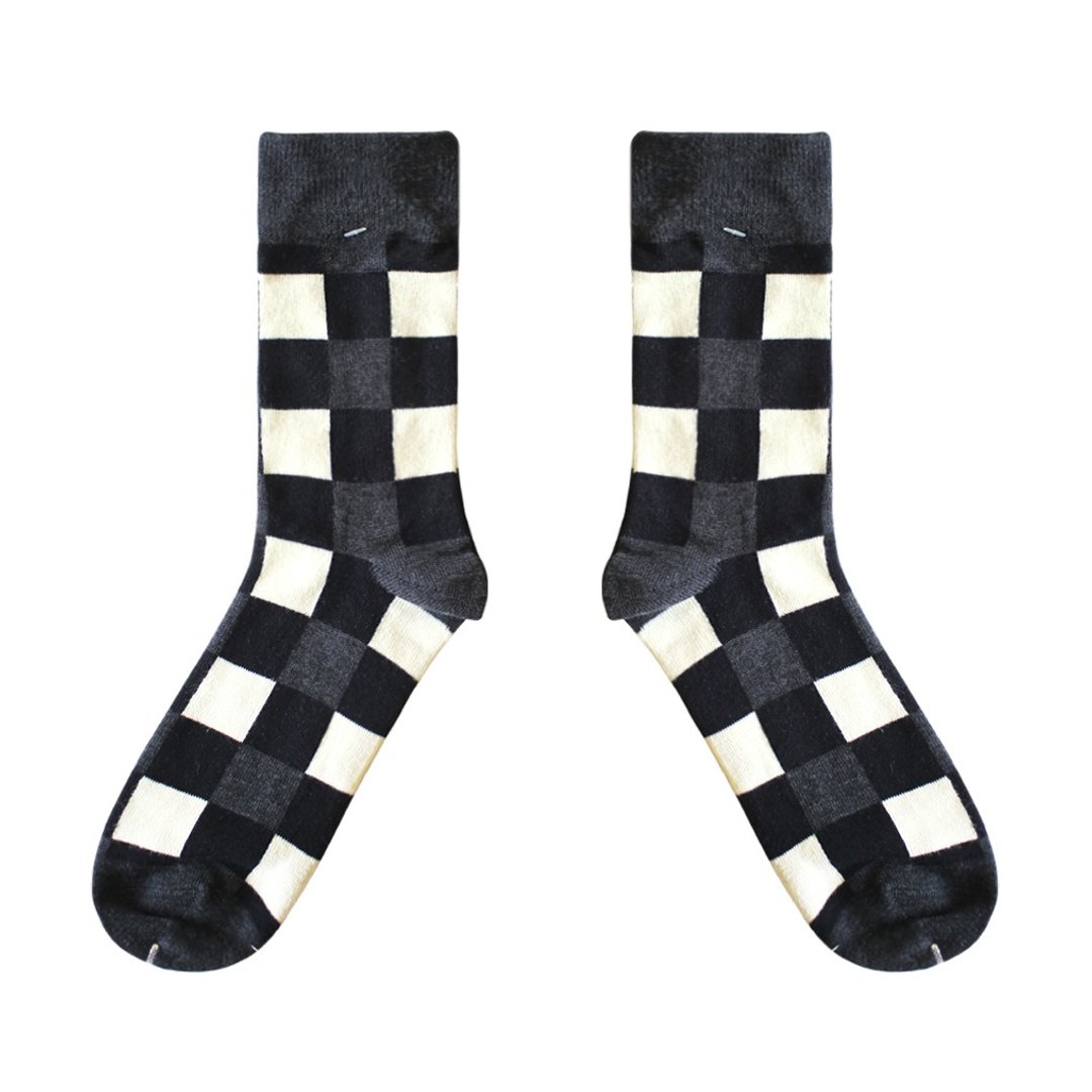 【新发售】FOR BOYS，黑与白！// 爵士棋格棉袜子 :::DAWN' make up your feet ::: - 袜子 - 棉 黑色