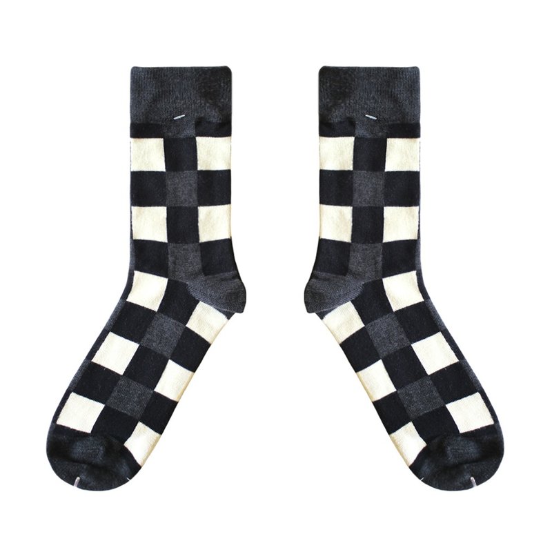 【新发售】FOR BOYS，黑与白！// 爵士棋格棉袜子 :::DAWN' make up your feet ::: - 袜子 - 棉．麻 黑色