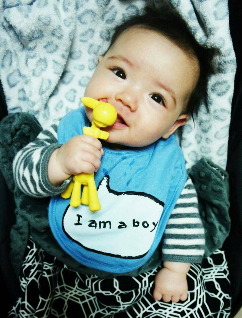 CLARECHEN  婴儿发声围兜_I am a boy - 围嘴/口水巾 - 棉．麻 蓝色