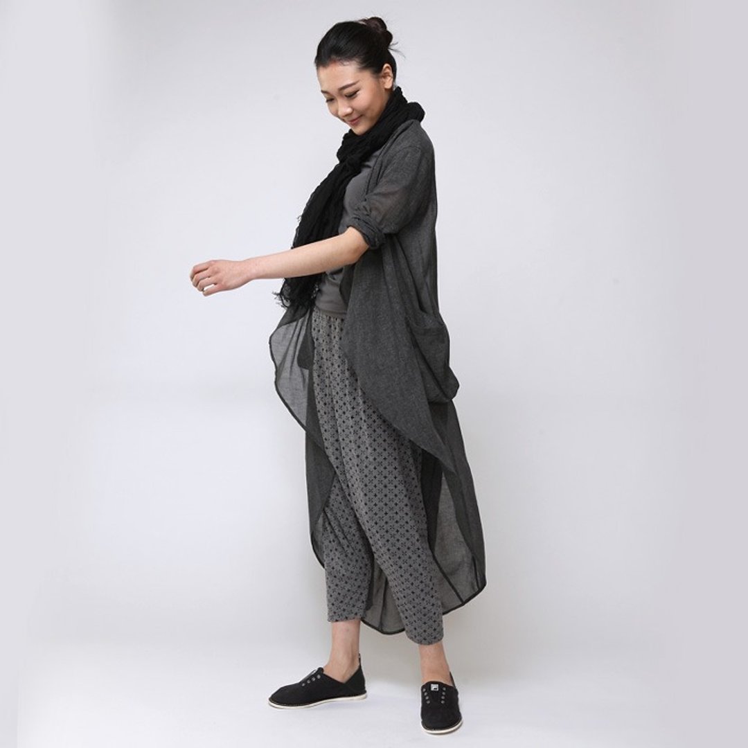 不服 薄纱棉麻立体剪裁长款开衫防晒衫  深灰  SH150304 - 女装上衣 - 棉 灰色