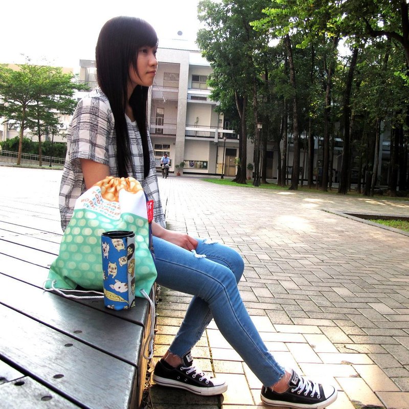 BLR 手工印制 Magai's 工具包 限量联名款 双面图案 束口袋 后背包 - 束口袋双肩包 - 聚酯纤维 蓝色