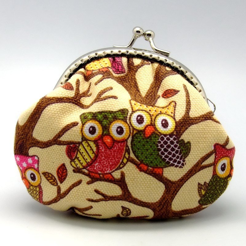 可爱猫头鹰口金/零钱包 (S-232) - 零钱包 - 棉．麻 卡其色