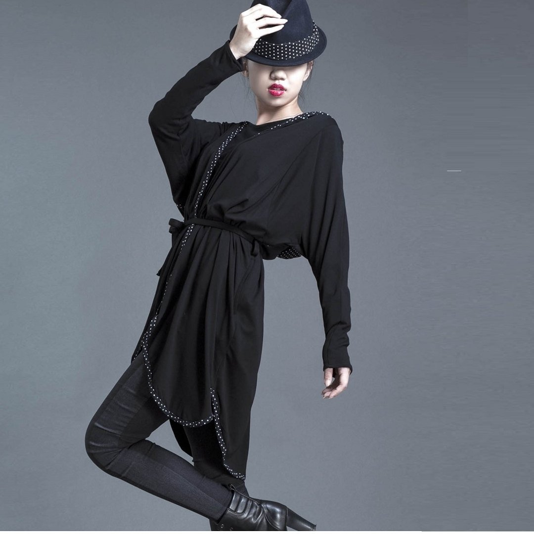 【Wrap coat】连帽弧线剪接外罩 - 女装休闲/机能外套 - 棉 黑色