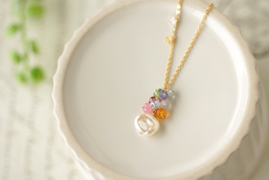14kgf double rainbow necklace - 项链 - 宝石 多色