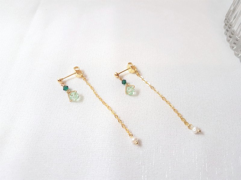 森林芬多精 · 水晶 珍珠 耳环 (绿) - 耳环/耳夹 - 水晶 绿色