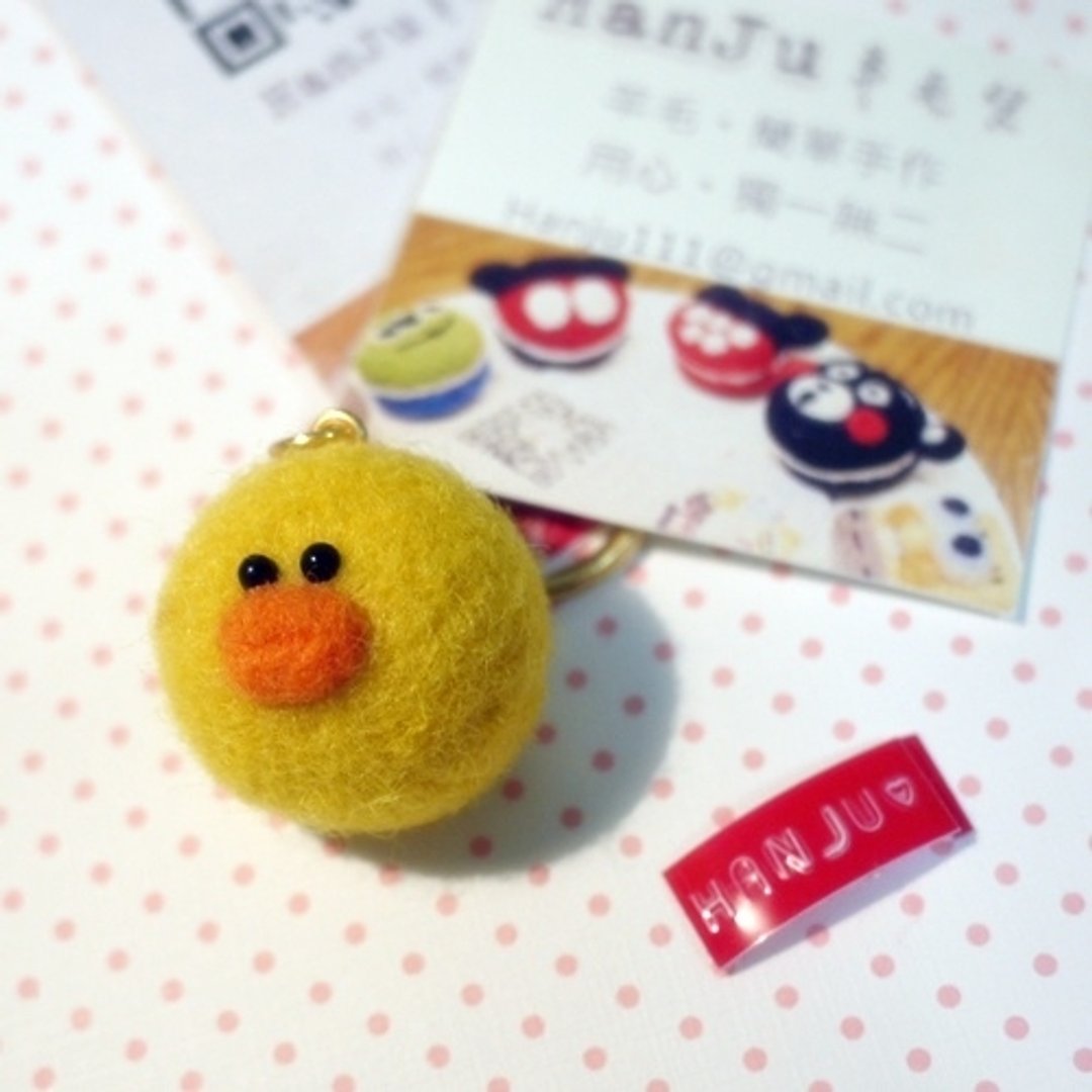 Hanju's羊毛儿。手作 DIY 小黄鸭 拟真系列 羊毛毡 手机吊饰/防尘塞/强力磁铁 - 玩偶/公仔 - 羊毛 黄色