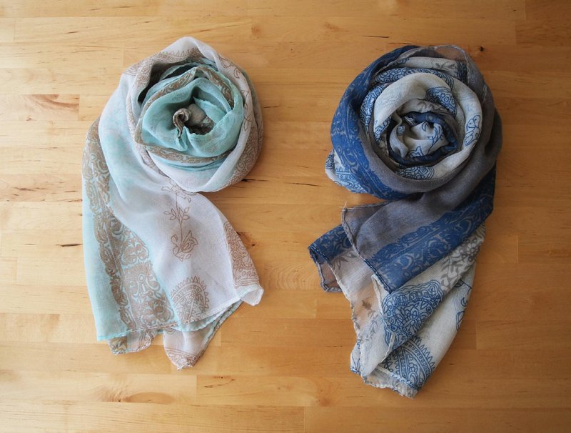 复古图腾混色围巾---粉绿 - 丝巾 - 其他材质 白色