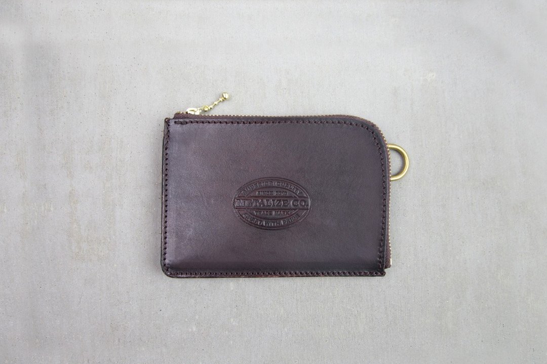 SEAL LEATHER CARD & COIN CASE 钢印黄铜皮革零钱包(深咖啡色) - 零钱包 - 真皮 咖啡色
