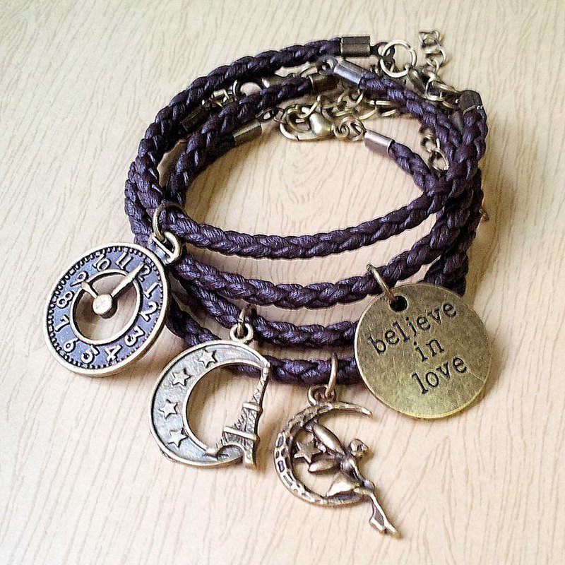 翘胡子小星星-简约★编织皮绳手链(任选一款) - 手链/手环 - 真皮 咖啡色