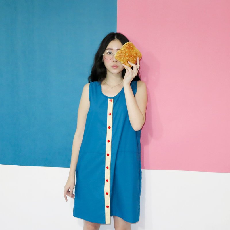 最后一件 有条理扣子洋装 - 洋装/连衣裙 - 其他材质 蓝色