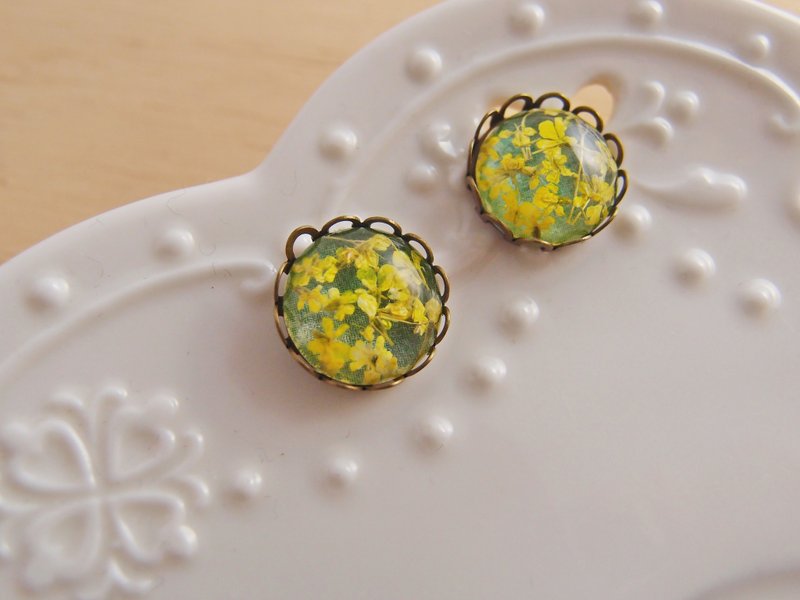 花语森林 【 CA007-4 】 铭黄 x 天然干燥花 x 防过敏钢针 / 针式 / 夹式耳环 - 耳环/耳夹 - 其他材质 黄色