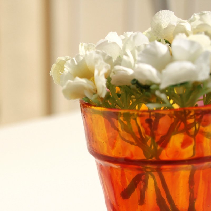 橙红之歌│暖色系手工制 彩绘玻璃小花盆 - 植栽/盆栽 - 玻璃 橘色