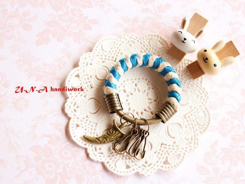 【HL款】纯手工编织腊绳铁环钥匙圈 - 其他 - 其他金属 蓝色