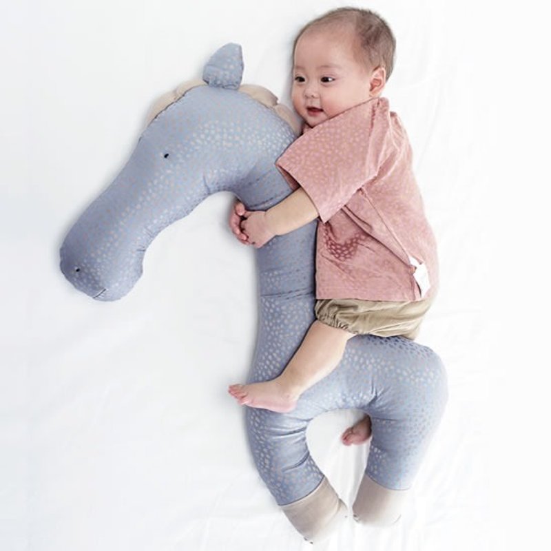 [ KAKIBABY ]专利天然柿子染布 - 快乐小马(蓝)抱抱枕 - 满月礼盒 - 棉．麻 蓝色