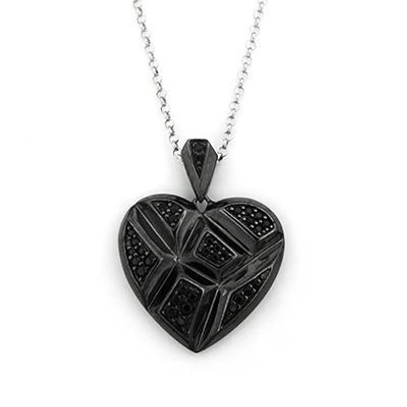 香港设计  925 纯银黑色CZ 心心吊坠 (22') 成熟知性 - 颈链 - 其他材质 黑色