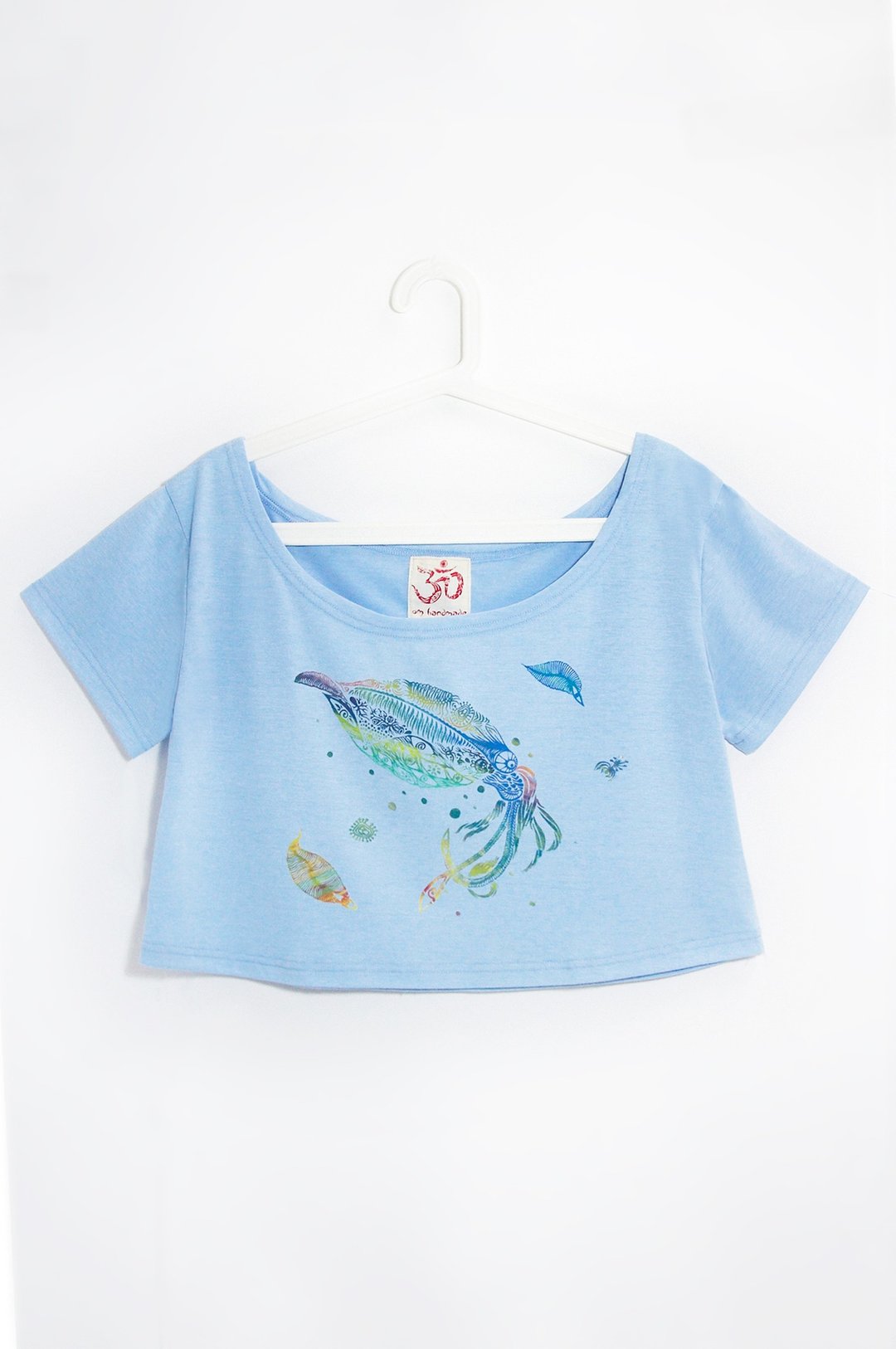 女装手感短版上衣 / T-shirt - 海洋生物发光透抽 - 女装上衣 - 棉 蓝色