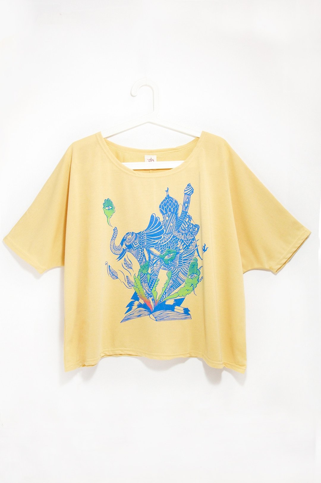手感夏日宽松飘逸感旅行T / 女装上衣 -印度大象 ( 阳光黄 ) ( 仅存一件 ) - 女装 T 恤 - 棉 黄色