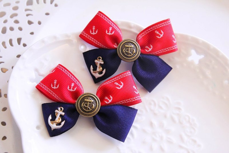 海洋风蝴蝶结 发夹 - 围嘴/口水巾 - 其他材质 红色