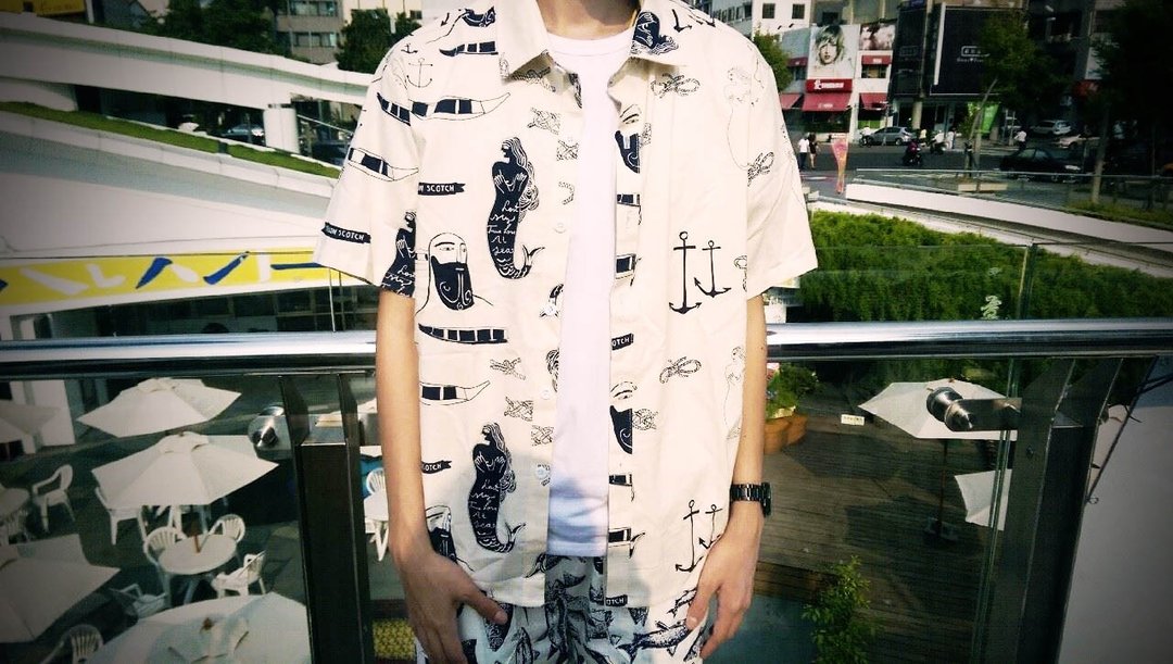 人鱼插画衬衫 - 男装衬衫 - 其他材质 白色
