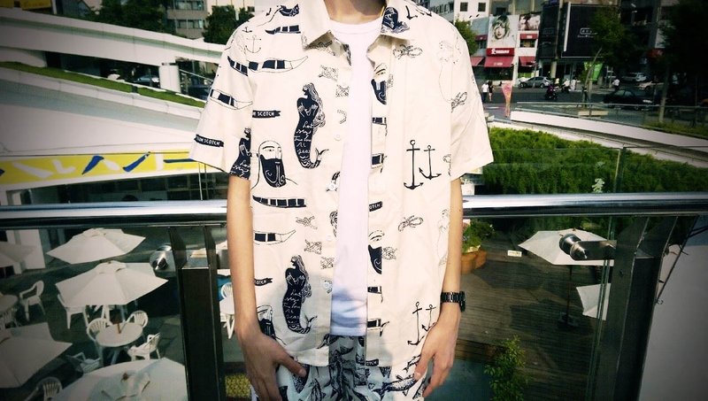 人鱼插画衬衫 - 男装衬衫 - 其他材质 白色