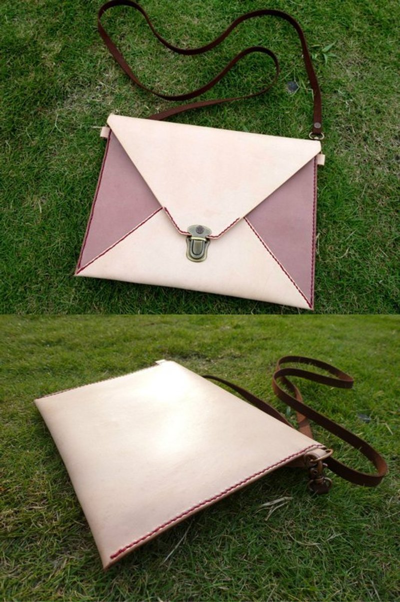 双色信封两用扁包-02（侧背/手拿包）　Color Block Envelope bag - 侧背包/斜挎包 - 真皮 