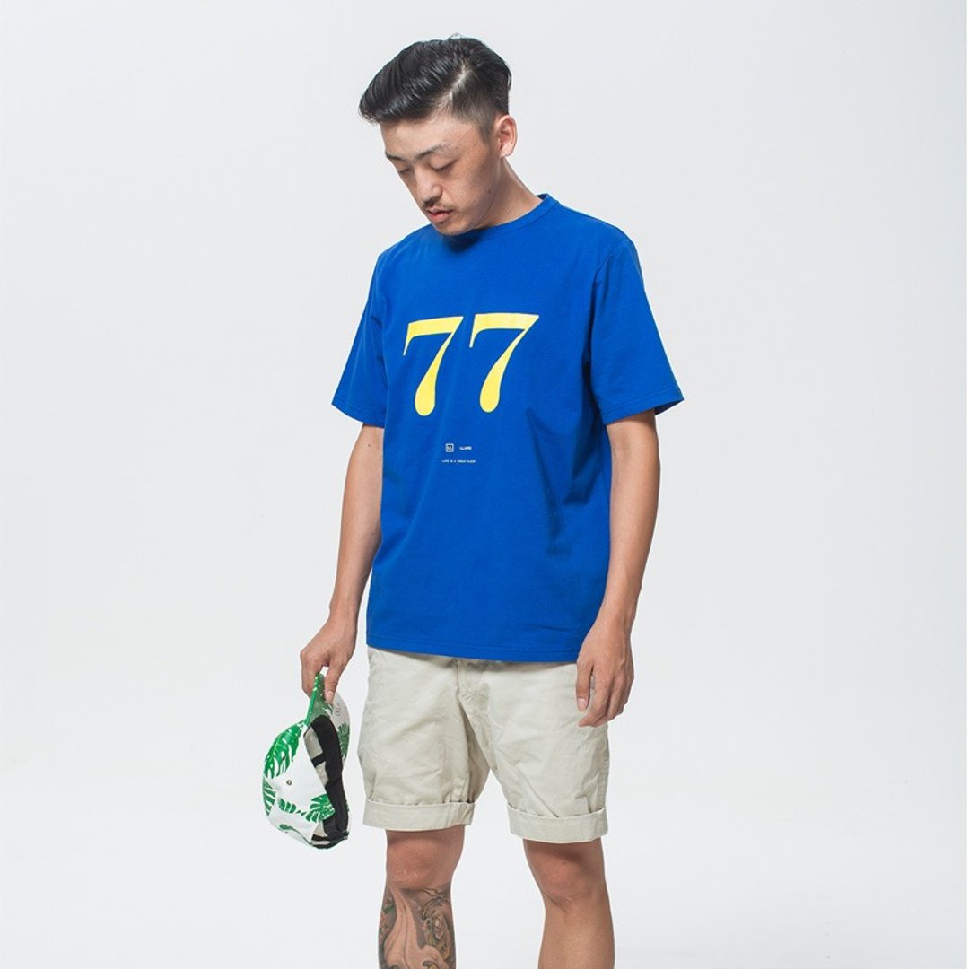 LLANO情侣纯棉印花 符号短袖 LOGO T 幸运77蓝色 男生款 - 男装上衣/T 恤 - 其他材质 蓝色