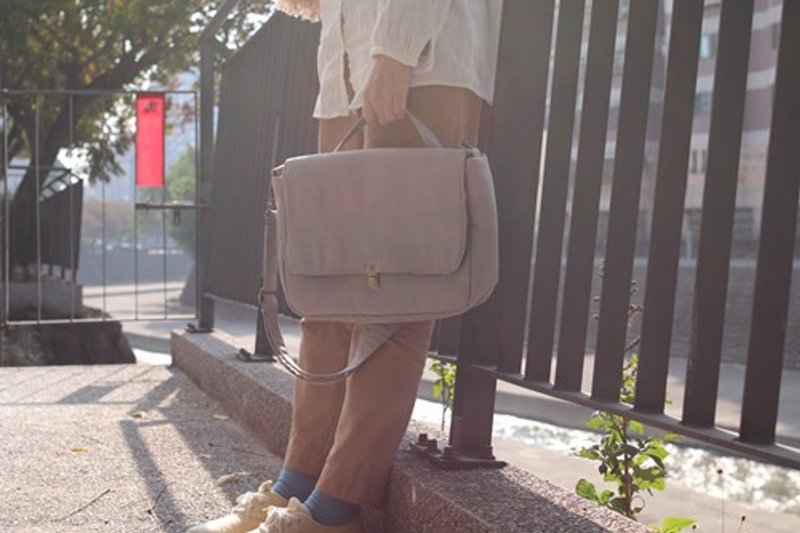 Chez。城市系列   复古大肩  - 鸽子灰 - 侧背包/斜挎包 - 聚酯纤维 灰色