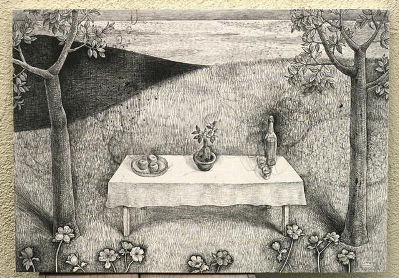 river 1   original drawing - 画框/相框 - 纸 黑色