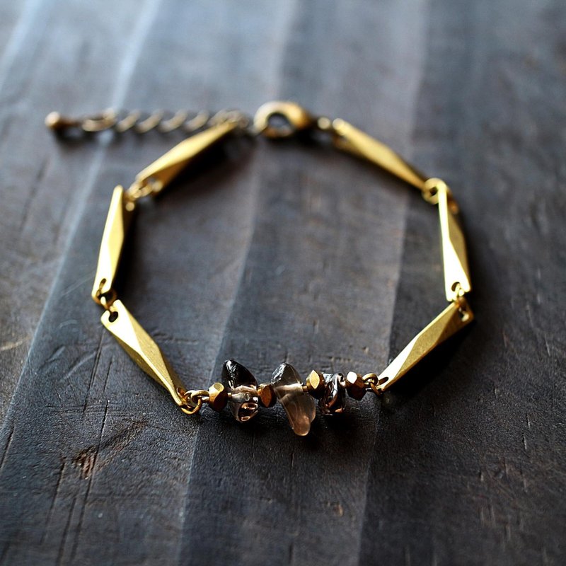 Muse自然风系列NO.164黑色茶晶切面黄铜手链 - 手链/手环 - 宝石 黑色