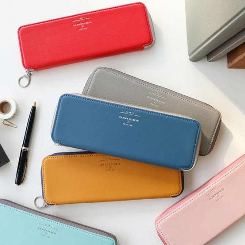 Dessin x iconic-经典时光皮革笔袋V2(L)-文青蓝,ICO82897 - 铅笔盒/笔袋 - 真皮 蓝色