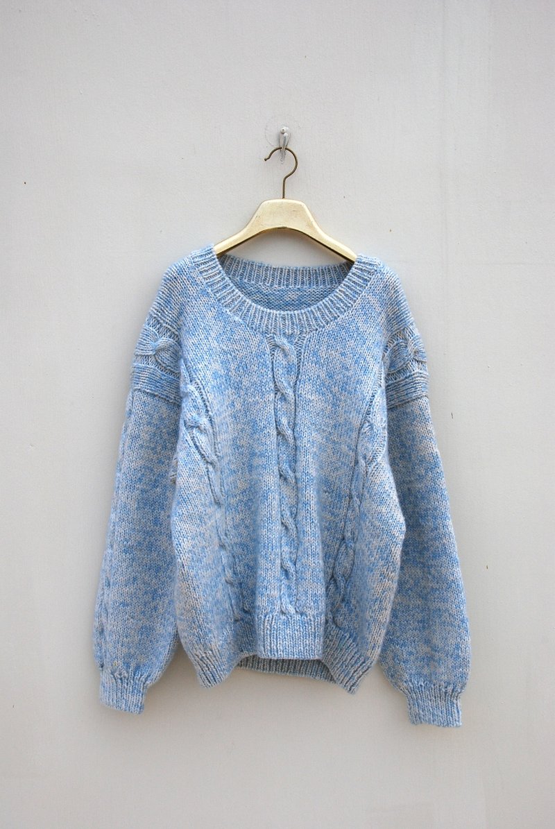 古着蓝天白云麻花毛衣 - 女装针织衫/毛衣 - 其他材质 
