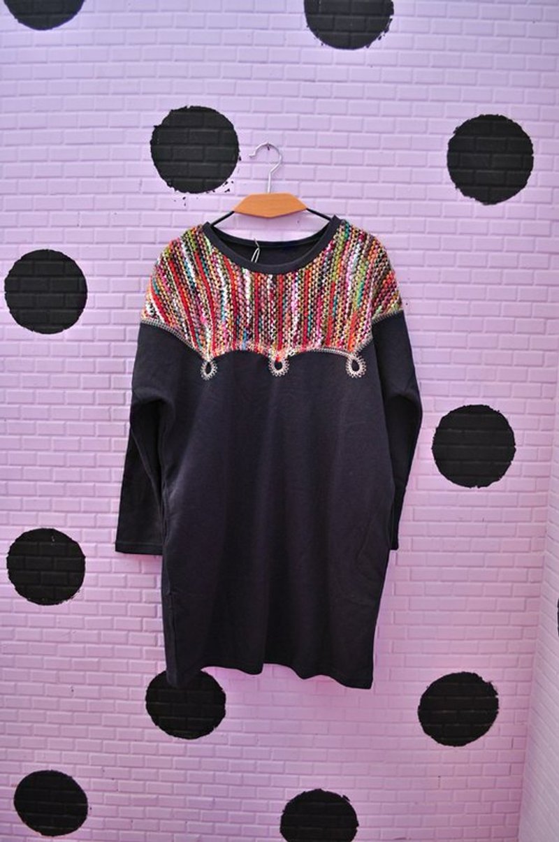 谢谢冬天．拼接长版上衣 - 女装针织衫/毛衣 - 其他材质 蓝色