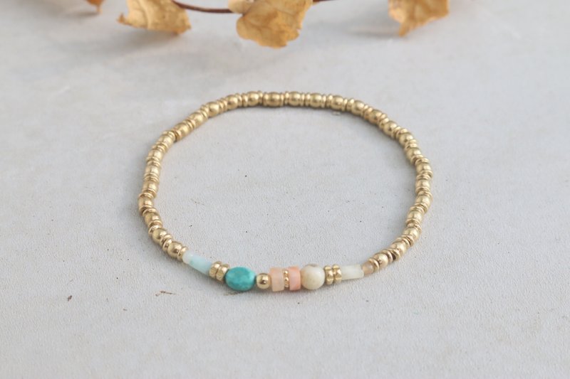 <☞ HAND IN HAND ☜> 苏联天河石-波提呢？ 黄铜手环 (0273) - 手链/手环 - 宝石 绿色